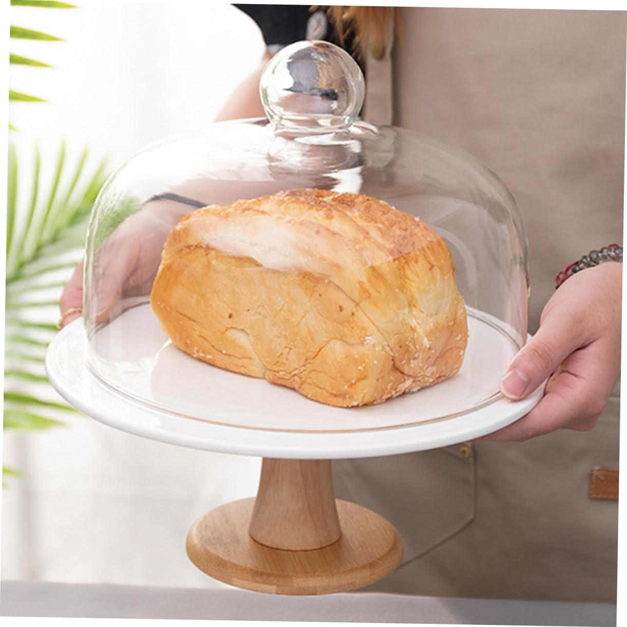 Tortenplatte mit Glasglocke und Holzsockel Praktische Kuchenhaube für Snacks und Desserts Stabile Runde Glasabdeckung Eleganter Food Cover für Partys und Backzubehör