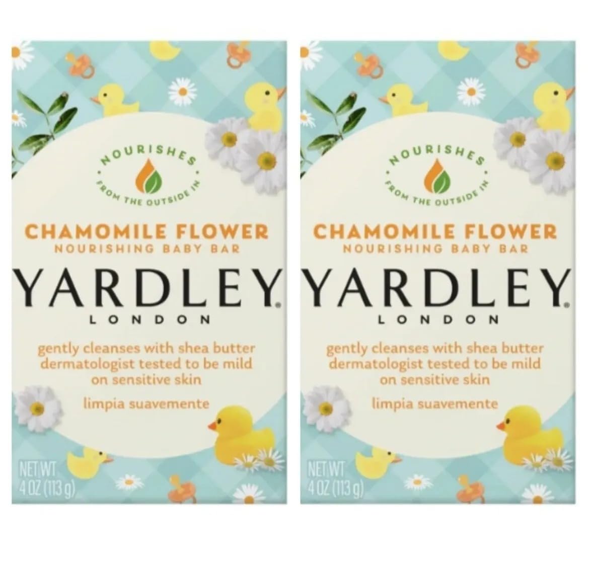 Nourishing 4oz Baby Bath Soap Bar Bars Bundle Includes: (2 Pack) Yardley Chamomile Flower Baby Bar