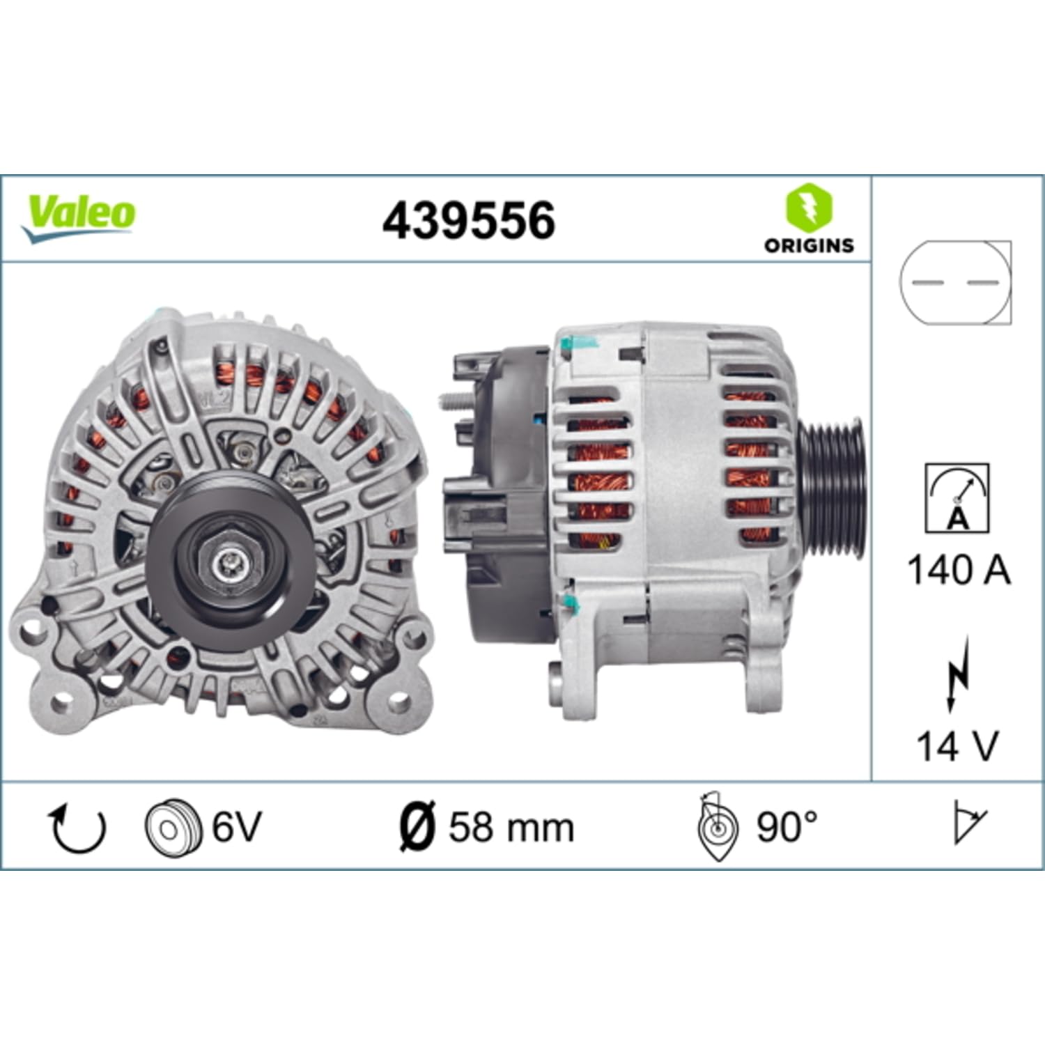 Valeo Alternator 439556 - 140 Amp - 6 Rowki - 14 V