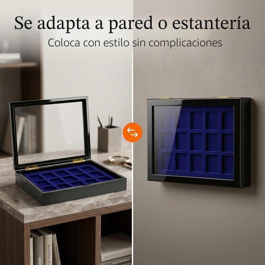Safe 5901 Estuche de colección para 15 Compartimentos de encendedores ZIPPO | Inserto de Terciopelo Azul | Estuche con Cierre magnético Invisible | Dimensiones : 375 x 330 x 26 mm