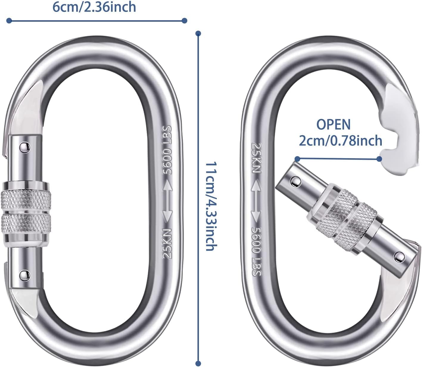 Pack De 4 Mosquetones De Bloqueo 25KN ¡Súper Resistentes! Ideales Para Escalada, Camping, Yoga Y Más.