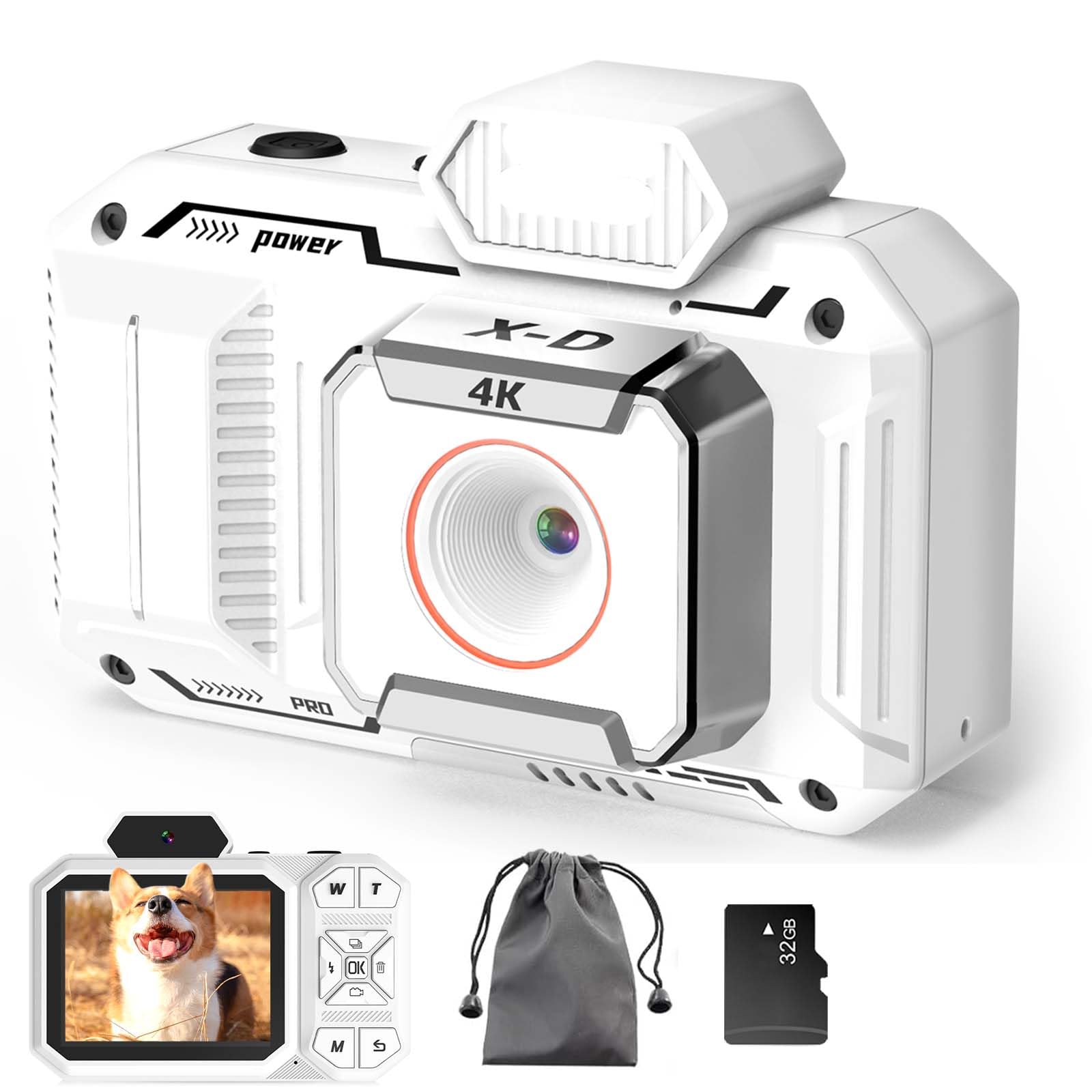 4K HD 48MP Digital Camera, 18x Zoom, Anti-Shake Auto Focus, Kids Camera with 32G Card, Portable Camera for Kids, Teenagers, Beginners