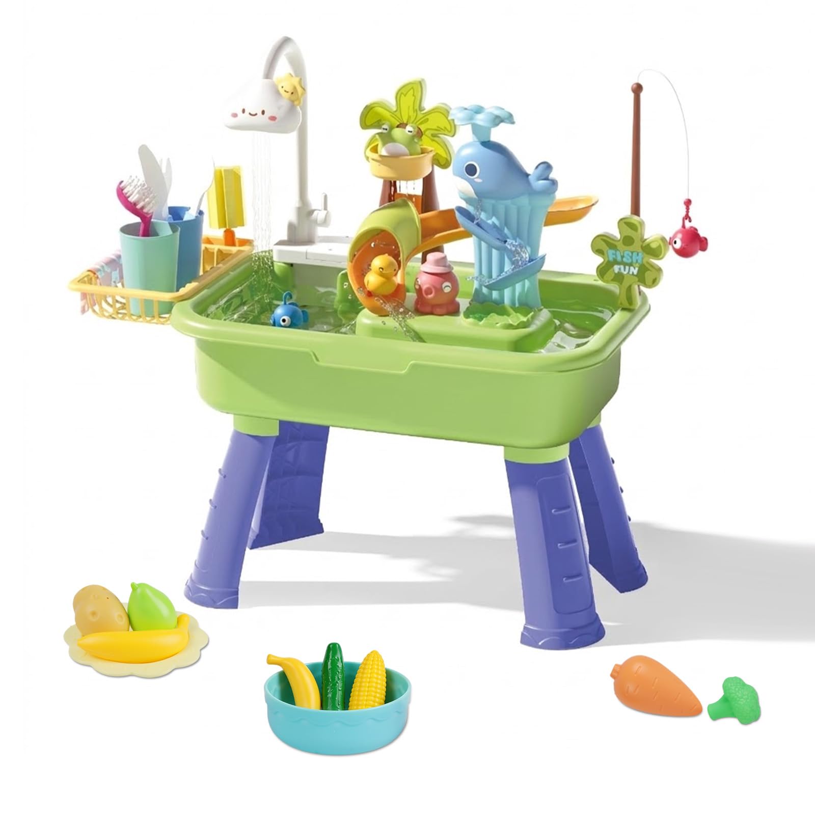 Wasserspieltisch Kinder Outdoor - Wasserspieltisch Outdoor Strandspielzeug, Beinhaltet EIN breites Zubehörsortiment, Planschbecken mit Wasserpumpe, Wasser spieltisch, Garten, Hinterhof, Hof(Grün)