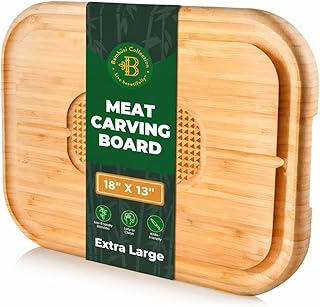 Extra Large Bamboo Meat Cutting Board, 18x13 Thick Reversible Butcher Block Carving Board with Deep Juice Groove, Non-Slip Center, Heavy Duty Chopping Block for Turkey, Steak, Brisket, BBQ & Poultry