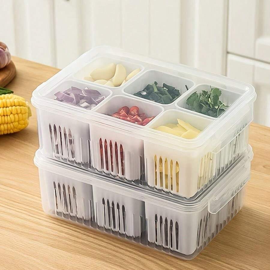 VEWIKZY | 6 Grid Fridge Storage Boxes, Kitchen Storage Container Set, Vegetable Storage box, Draining Crisper Refrigerator Food Box (1) (B0DC63QX4C) Amazon Price History, Amazon Price Tracker