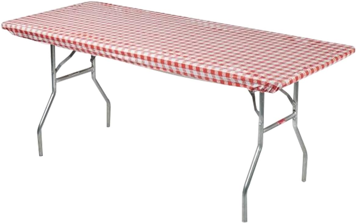 KwikCovers 30" x 96" Red/White Gingham Fitted Table Cover