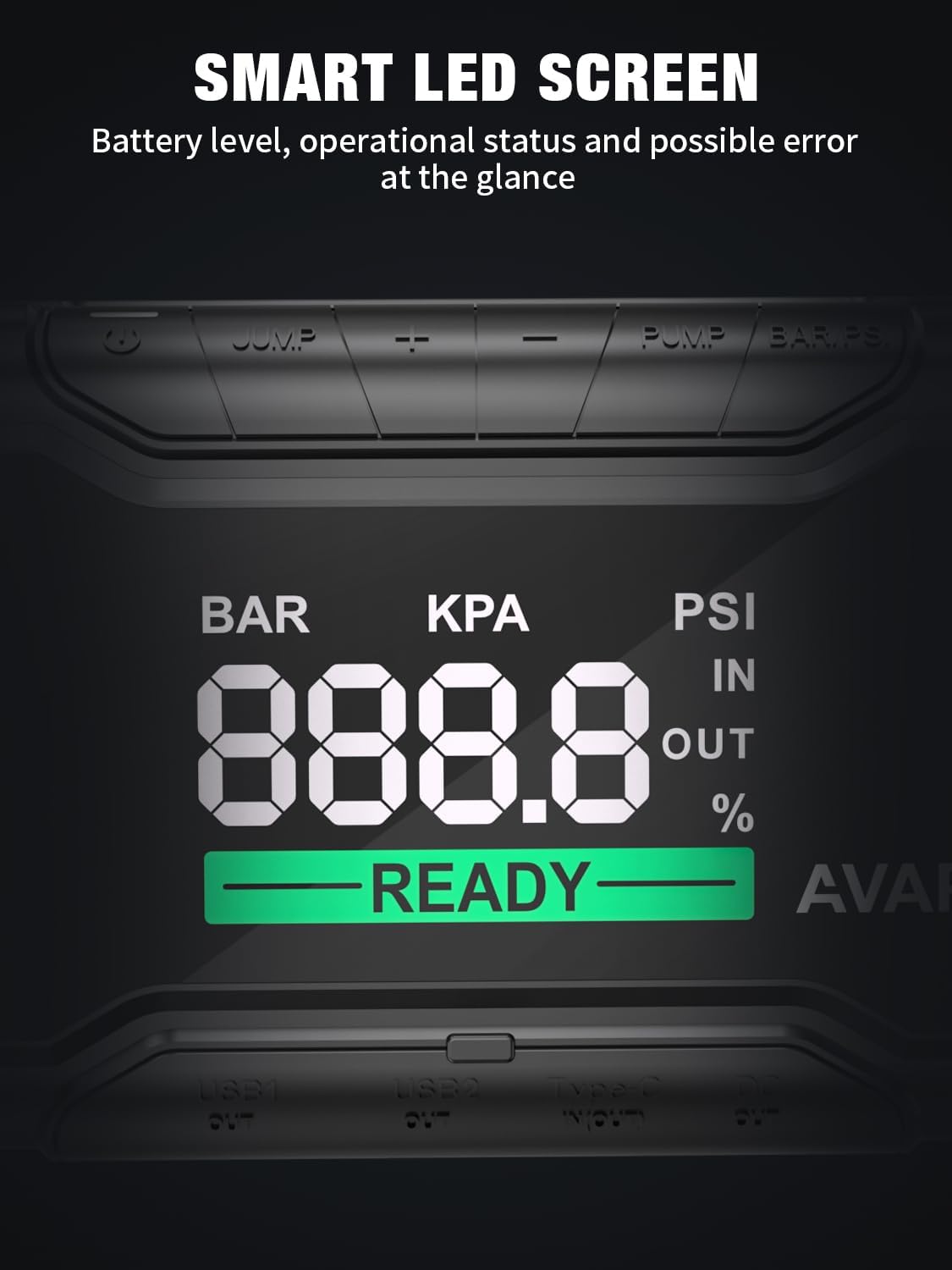 AVAPOW AP6 Jump Starter with large LCD screen