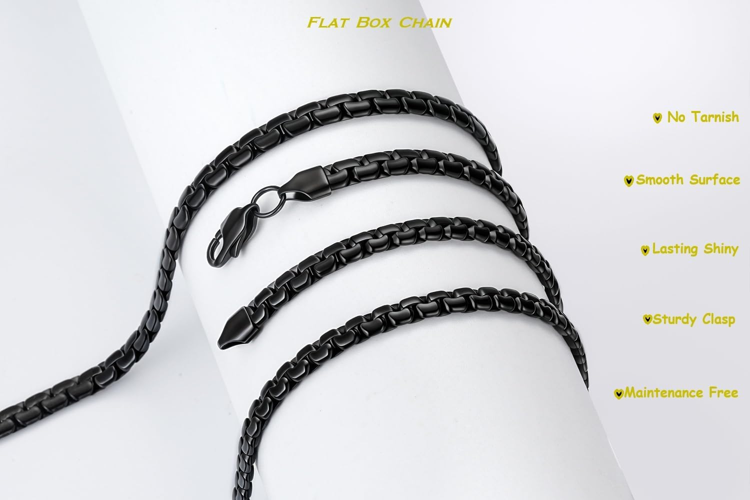 2Pcs Black Flat Link Box Chain Necklace for Men, Stainless Steel Layered Chains for Men and Women, Hypoallergenic Stackable Mens Necklaces, 3mm/4mm/5mm/6mm Width - Image 4