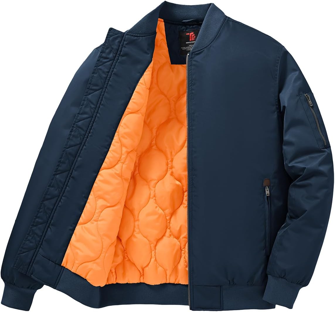 TBMPOY Men's Winter Bomber Jacket Warm Fall Casual Flight Windbreaker Padded Coats Full Zip Stylish Varsity