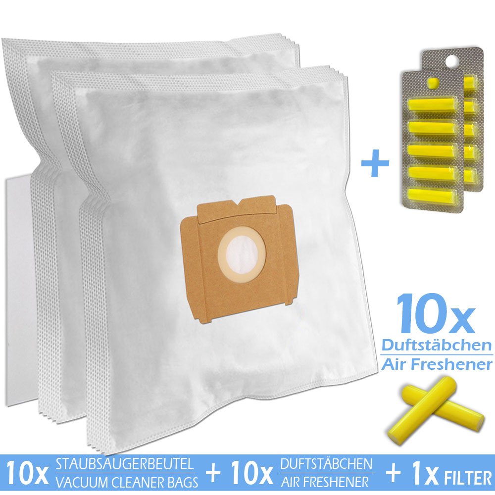 10 Geurstokjes 10 Stofzuigerzakken geschikt voor AEG 5000-5999, K 3200, CE 4200, Vampyr 5080, CE, Twin T2-2.2, CE Smart CLEAN, Z 4410