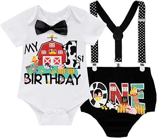 Baby Boys O-Fish-Ally Printing 1st Birthday Outfit Funny Bowtie One Year Old Boys Romper Short Set