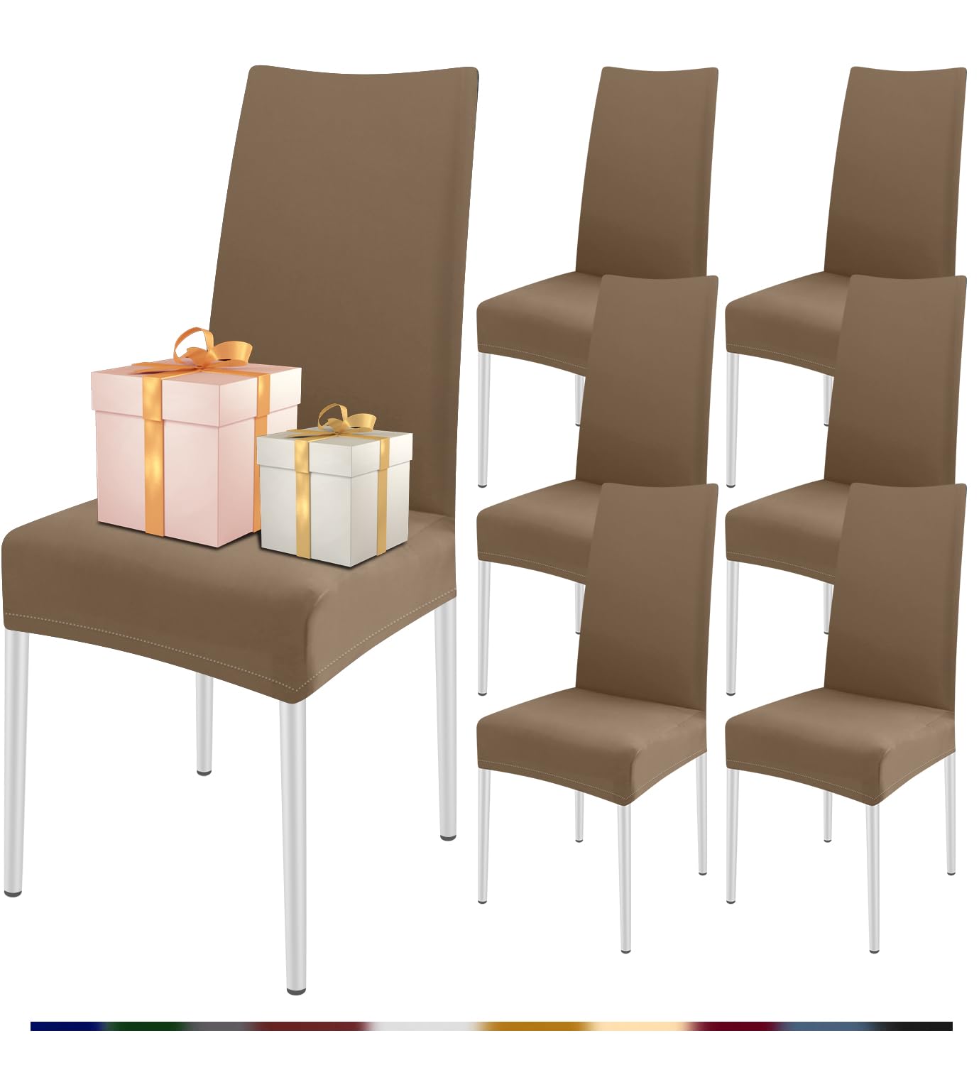 FIGOOO Coprisedie Elasticizzati con Schienale 6 Pezzi Coprisedia per Sala da Pranzo Spandex Fodera per Sedia da Cucina Universale Lavabile Decorazioni per la Casa Cucina,Marrone Rossastro