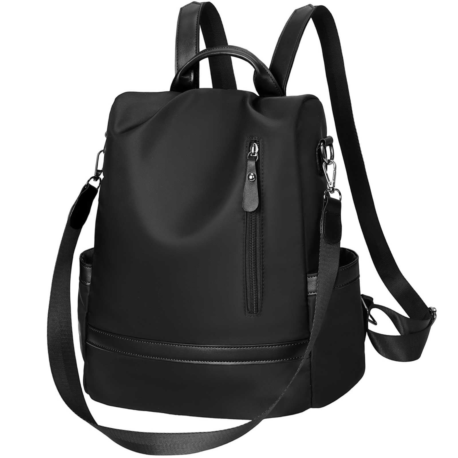 Eshow Rucksack Damen Klein, Anti-Diebstahl Elegant Cityrucksack Tagesrucksack, Kleine 3 in 1 Rucksackhandtasche mit Clutchbag, Rucksacktasche Modern für Pendeln Schule Arbeit Reise Schwarz