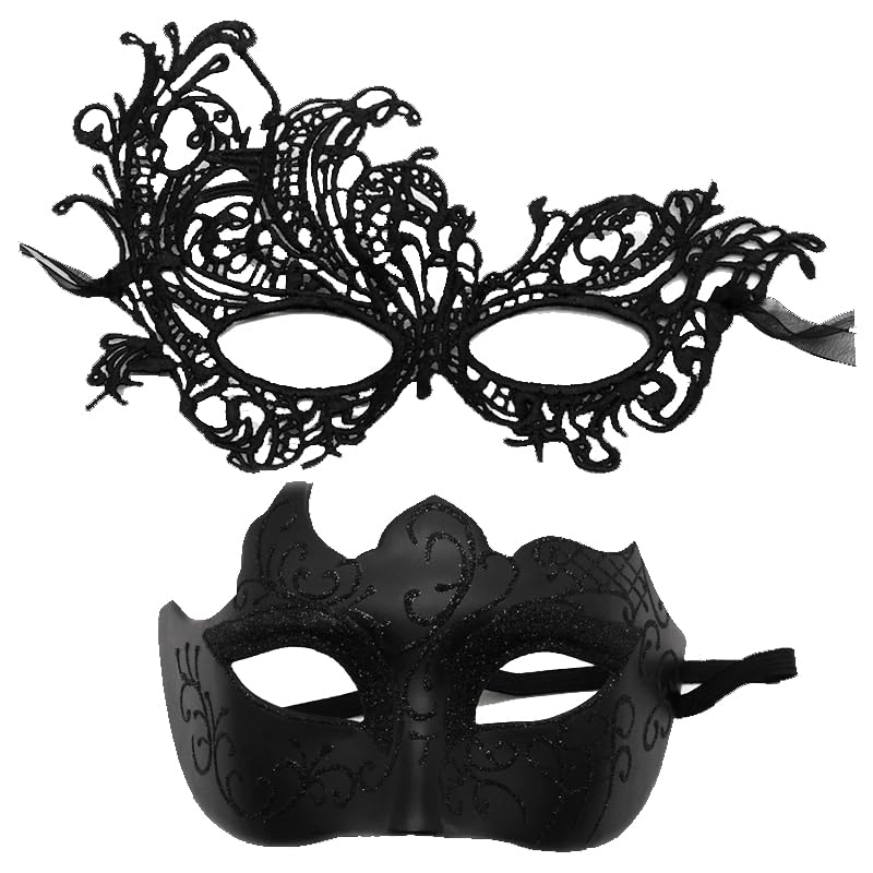 MZinge Masquerade Mask for Couple Men Women Venetian Mask for Halloween Lace Masque Costume mask Party Prom Ball Mardi Gras (Black Blue)