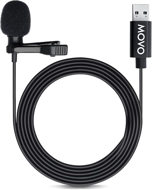 Movo M1 USB Lavalier Lapel Clip-on Omnidirectional Microphone for Laptop, PC and Mac, Perfect Podcasting, Gaming, Streaming and Desktop Mic (6m Cord)