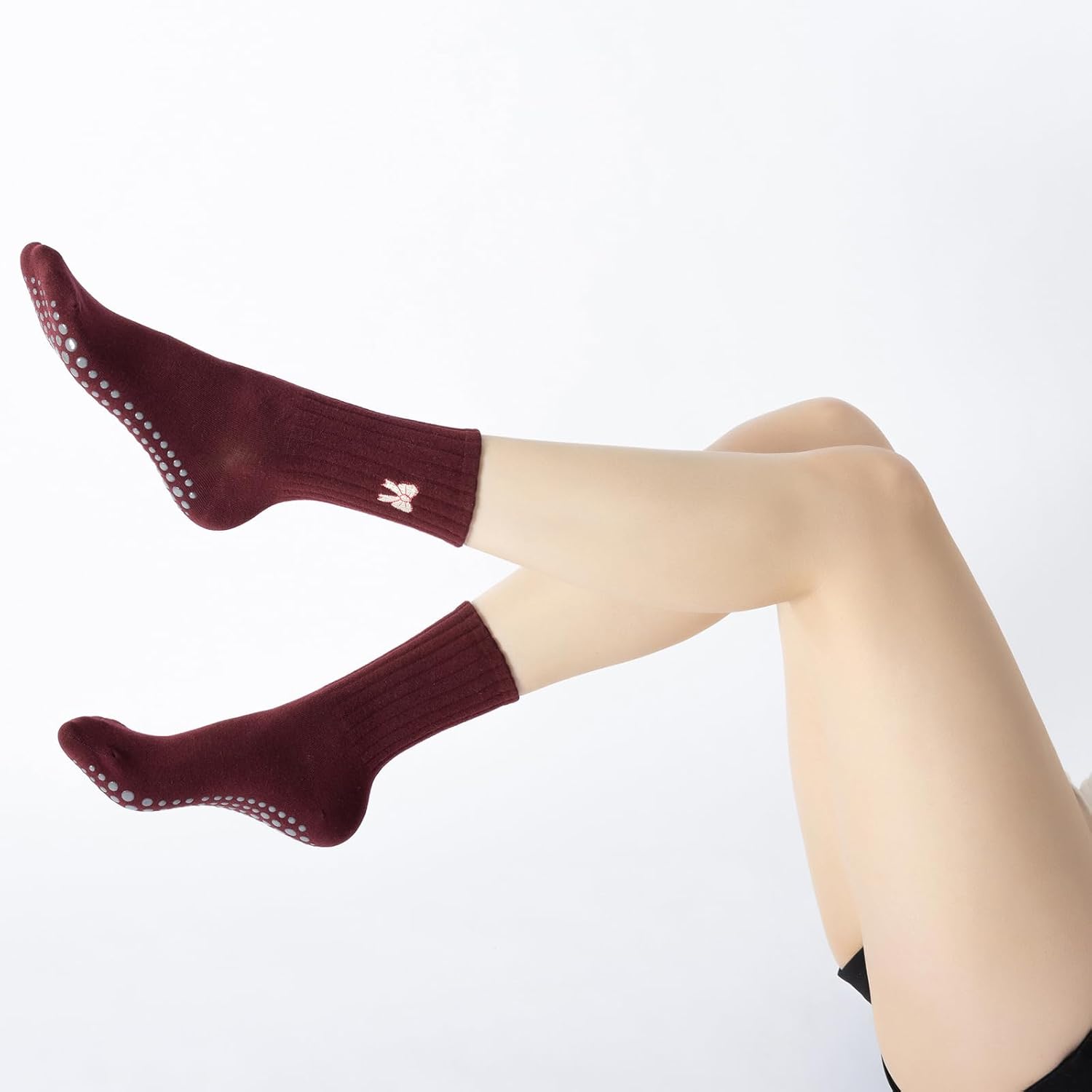 Yoga Pilates Socks with Grips for Women Non Slip Striped Cushioned Crew Socks for Barre Ballet Dance - Image 5