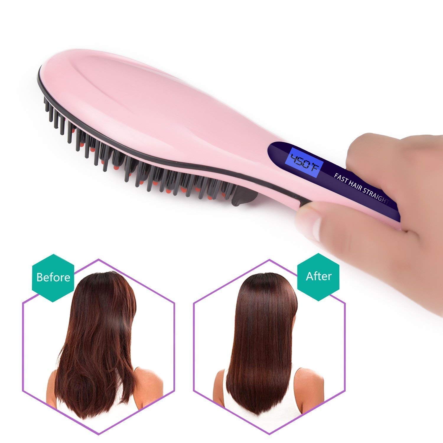 Walberrie Women's Electric Comb Brush LCD Screen 2 in 1 Ceramic Hair Straightener Brush 3