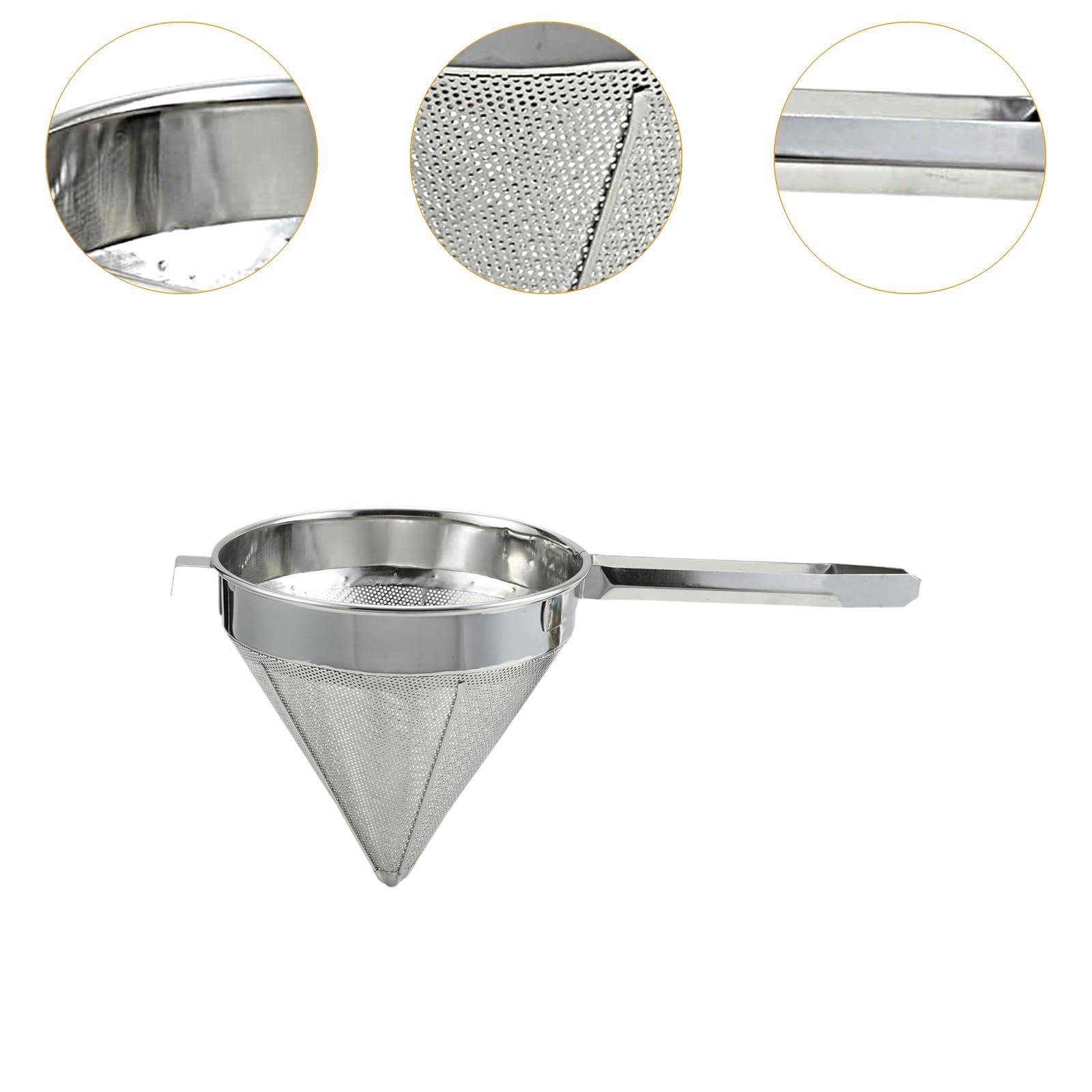 Qianly Colador de Tapa de China, Separador de Cono de Malla Fina, Cesta de Filtro de Cocina para Salsas, Gelatinas Y Té, Utensilio de Acero Inoxidable, 31.5 Cm