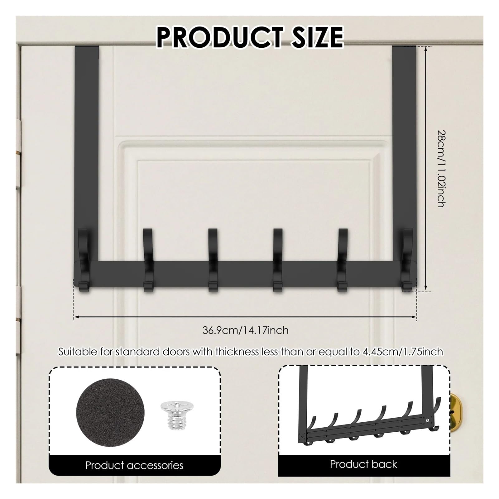 Ganchos para colgar en la puerta Paquete de 2 perchas for colgar sobre la puerta, 12 ganchos sin perforaciones, for colgar sombreros, toallas, ropa, llaves, cocina y baño.(White 2pcs)