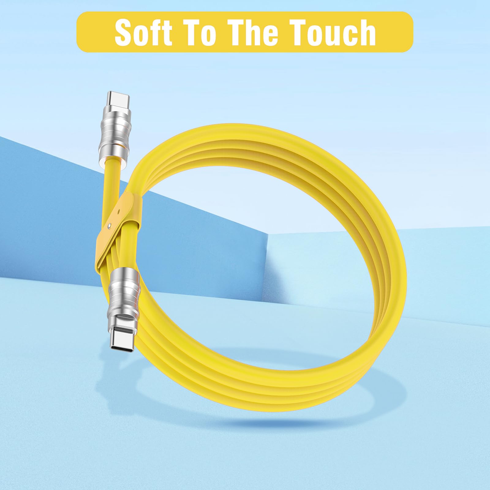 USB C auf USB C Silikonkabel, 2 Stück, 1,8 m, ultraflexibel und weich, USB Typ C 100 W, Schnellladekabel, Geek Industrial PD Datenübertragungskabel für Handys, Tablets, Laptops (gelb)