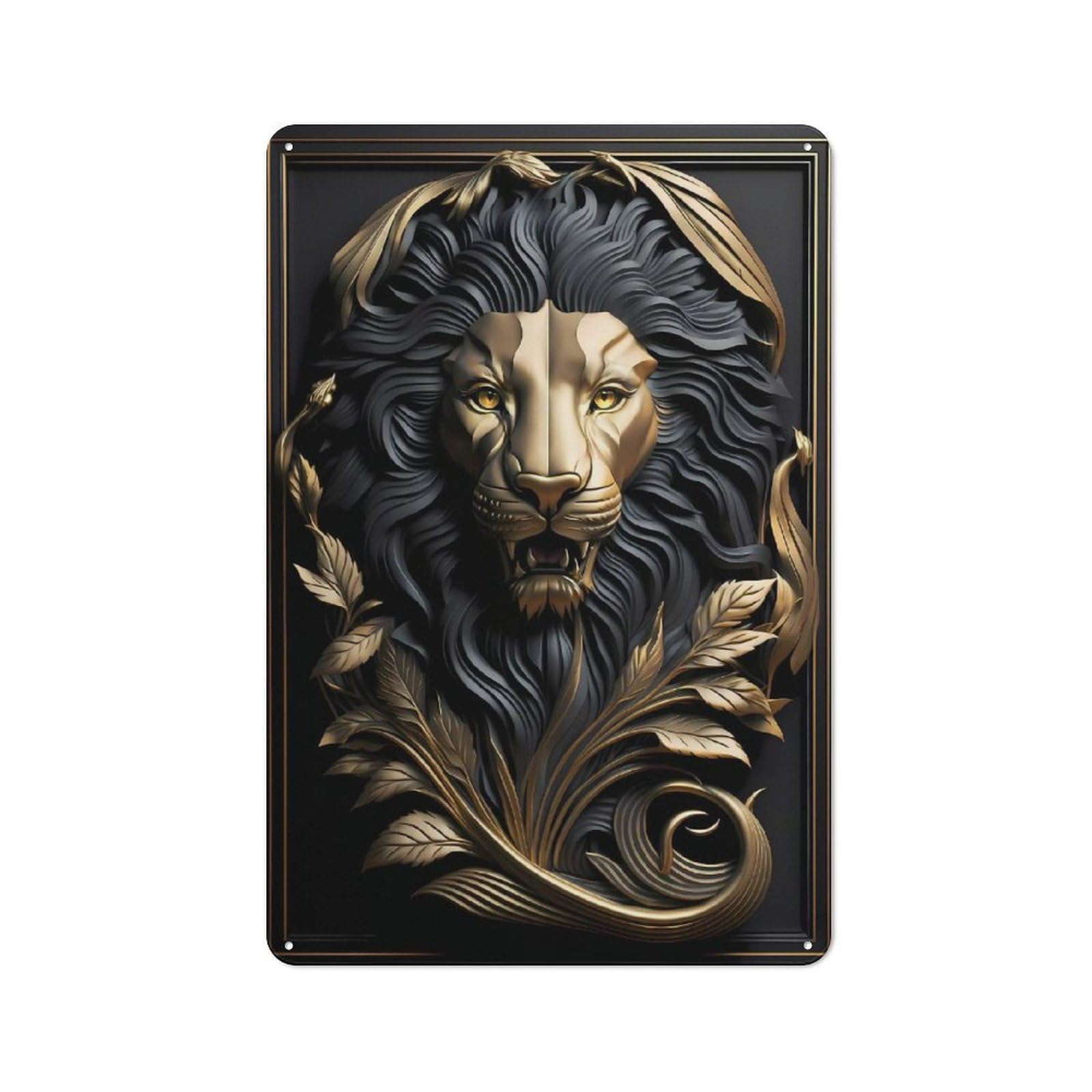 Golden King Lion Portrait Industrial Metal Wall Decor 30x20cm, Retro Metal Sign for Workshop, Basement, Shed Or Games Room