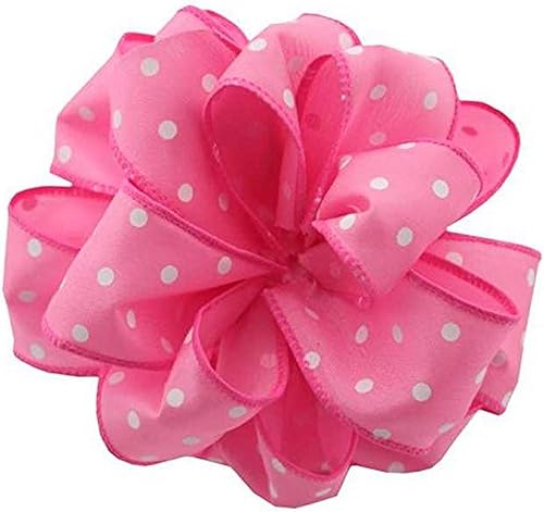 Berwick Offray DWI - Cinta de borde con cable de puntos blancos, 1-12 de ancho x 50 yardas, color rosa intenso