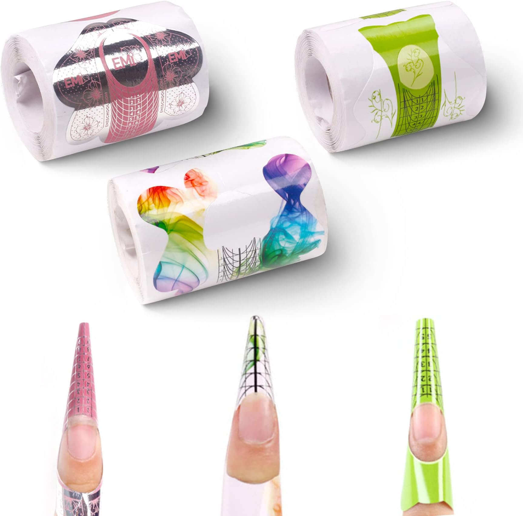ZuchisNail Forms for Acrylic Nails,Polygel Nail Forms,Builder Gel for Nails Nail Extension Tips Poly Gel Acrylic Nail Set Acrylic Nails Nail Builder for Gel Nail, Nail Former Stickers(300Pcs 3 Colors)