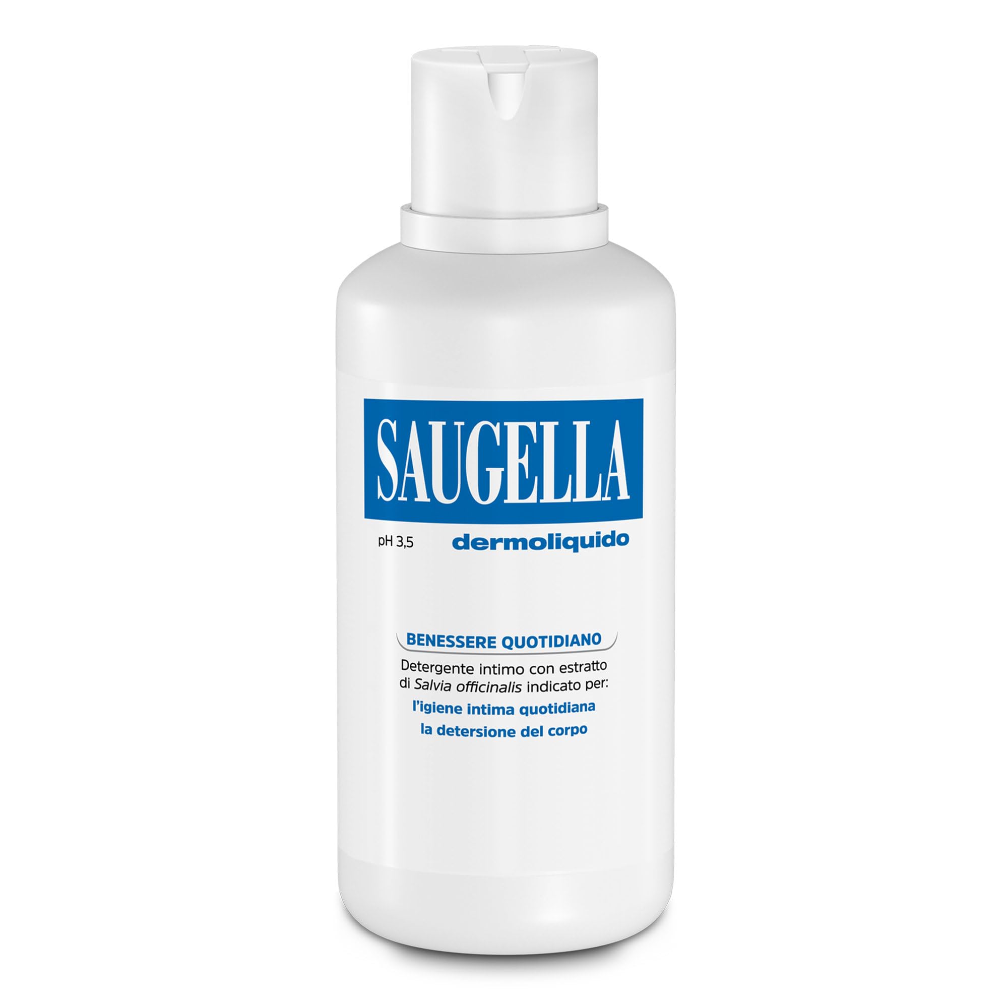 Saugella Dermoliquido Detergente Intimo Quotidiano, pH 3.5, Antiodore, Rinfrescante e Tonificante, con Salvia e Acido Lattico, 500 ml