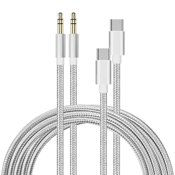 USB C to 3.5mm Audio Aux Jack Cable 2-Pack 3ft/6ft, Type C to 3.5mm Headphone Car Stereo Cord for iPhone 15 16 Pro Max, Galaxy S24 S23 S22 S21 Ultra, Note 20 10, Pixel 5 6 XL, Pro Silver