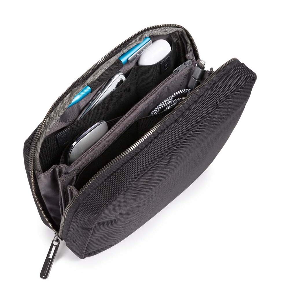 Piquadro - Estuche Para Cables 3 Compartimentos en Piel - Unisex - Negro | Tejido reciclado, Organizador de cargadores, Accesorios tech, Oficina y estudio, Desplazamientos