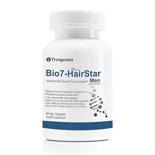 A.K. Trexgenics BIO7-HAIRSTAR MEN Advanced Hair Support Tricho Complex Fórmula ONE-A-DAY (60 cápsulas vegetales) (paquete de 1)