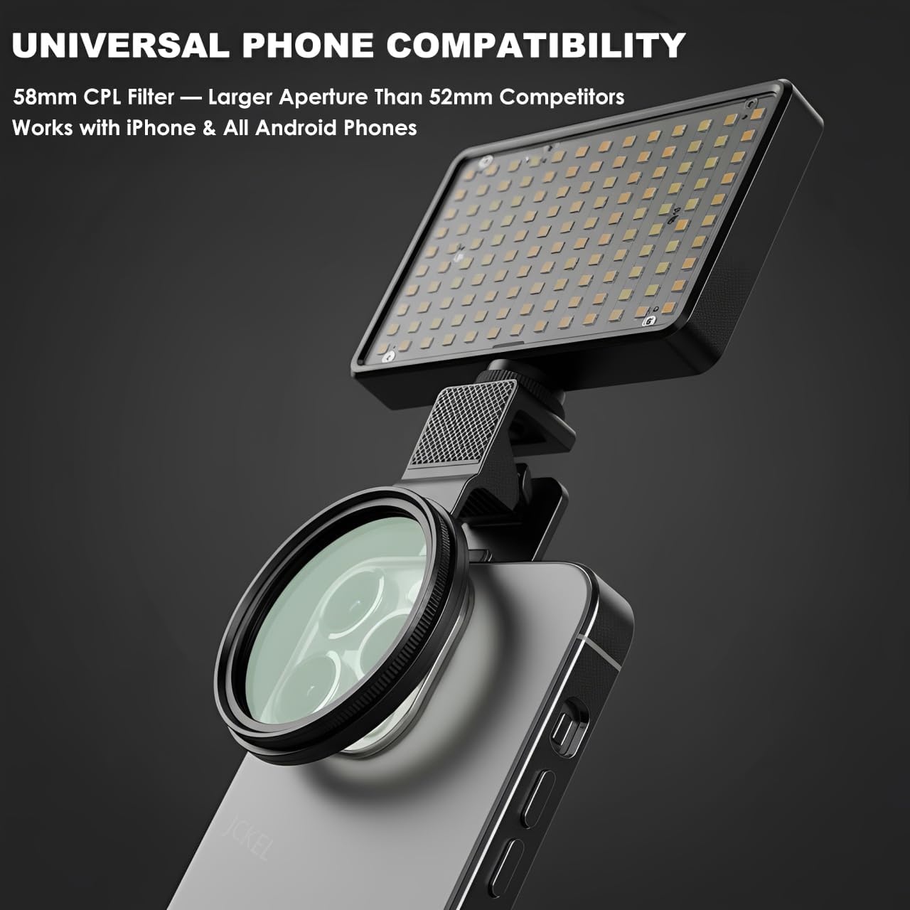 Tattoo LED Light Kit with 120 LED Beads & 58mm CPL Polarized Filter Lens – Remove Glare for Tattoo Photography, Compatible with iPhone, Clip-On Selfie Light for Video Recording