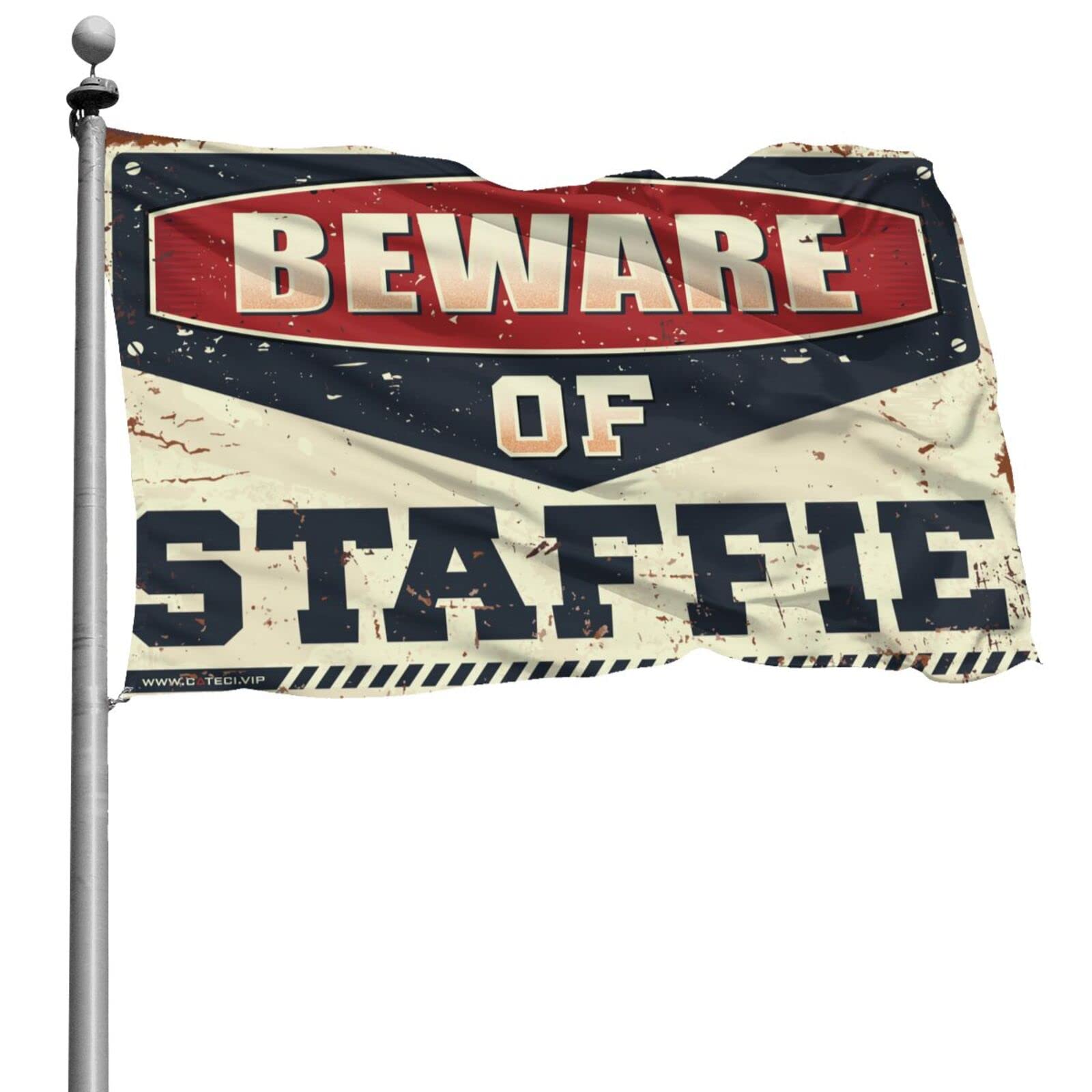 Drapeaux pour chambre Beware of Staffie 152 x 244 cm en tissu léger et résistant