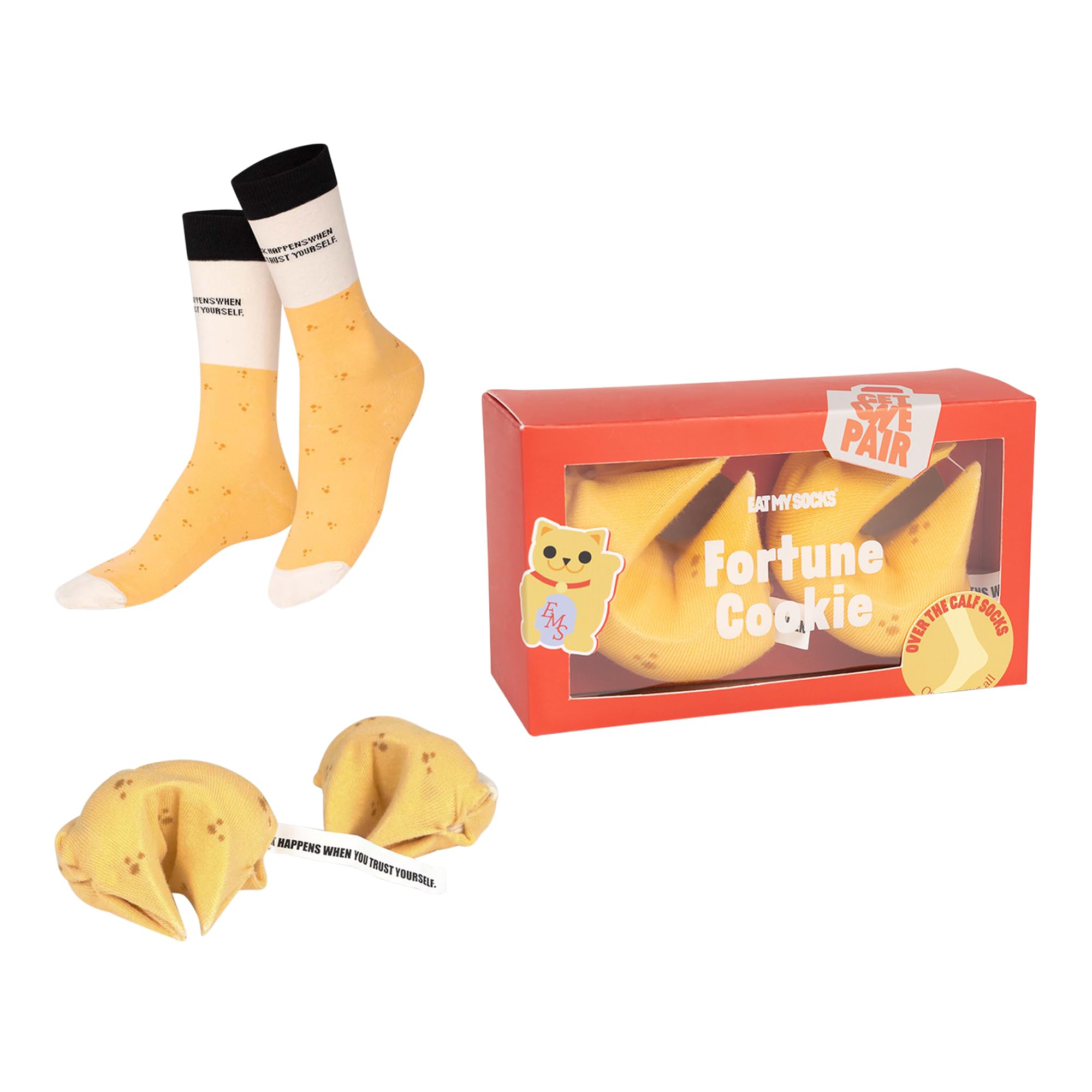 Eat My Socks Unisex Yellow Novelty Adults One Size Fortune Cookie Socks - 1 Pair