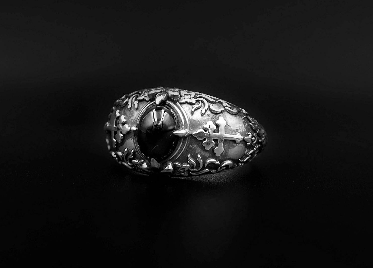 Onyx Cross Of Lorraine Magnum Ring, Cross of Lorraine Ring for Women's and Men's Ring 925 Sterling Silver Size 6-15