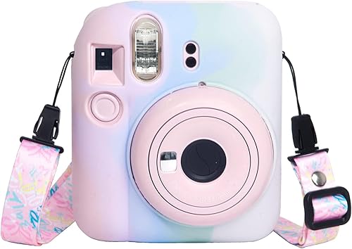 WOGOZAN Funda de silicona para Fujifilm Instax Mini 12 Funda protectora para cámara instantánea con correa ajustable para el hombro, gradiente de