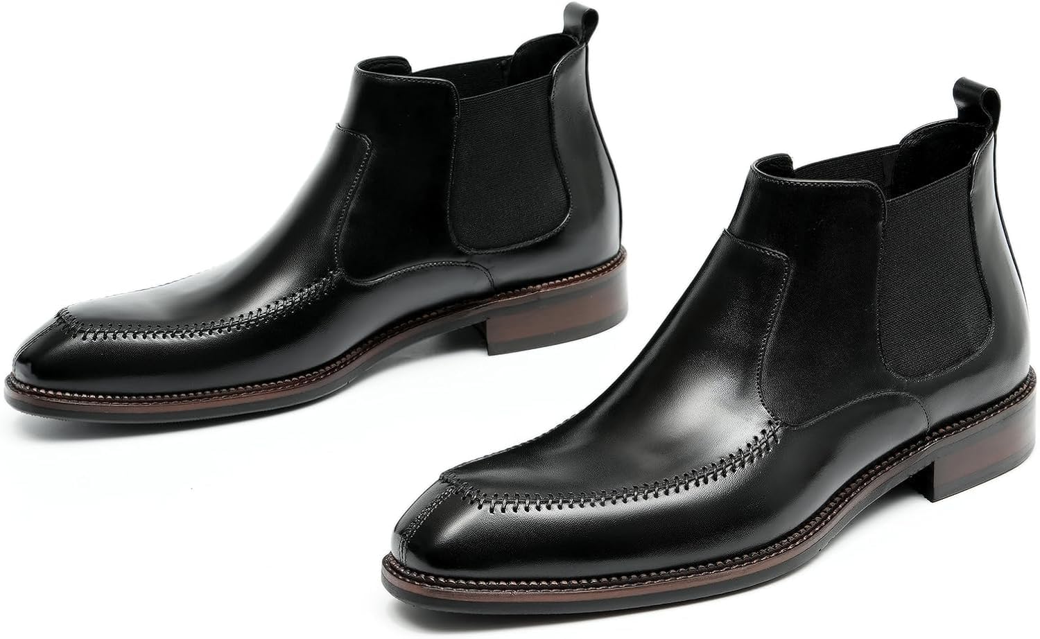 Męskie Sztyblety Botki Wysokie Skórzane Buty, Black, 5 UK