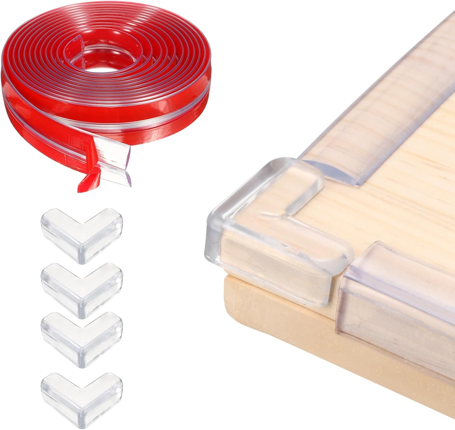 uxcell Edge Protector, 13.1ft (4M) x 0.8" (20MM) Clear Furniture Corner Guard PVC Strong Adhesive Proofing Edge Safety Bumpers with 4 Corners Guards for Table Cabinets