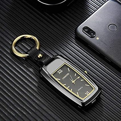 Overa Watch Electronic Lighter Keychain Lighter USB Electric Lighter Plasma Windproof with Flashlight with Compass Gadgets for Men, Pack of 1