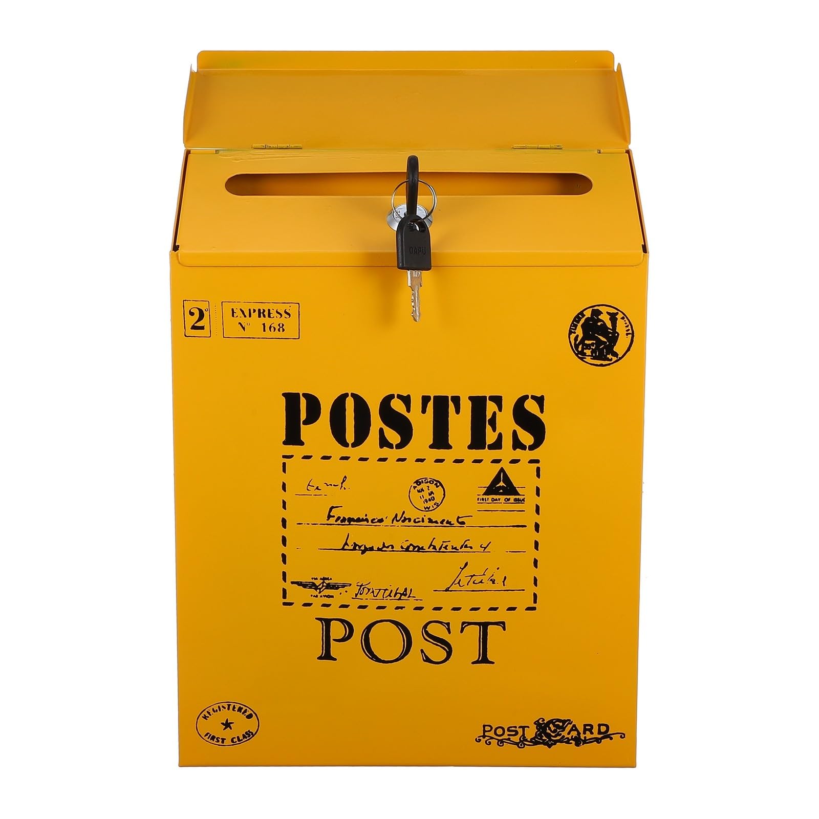 Boîte aux lettres décorative jaune à serrure pour embellir votre entrée de maison
