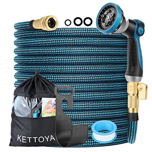 KETTOYA 150FT Expandable Garden Hose Flexible Water Hose with 10-Pattern Spray Nozzle Leak-Proof Retractable Heavy Duty Hose Pipe 4-Layer Latex Core Durable 3750D Male Valve Connector Kink-Free
