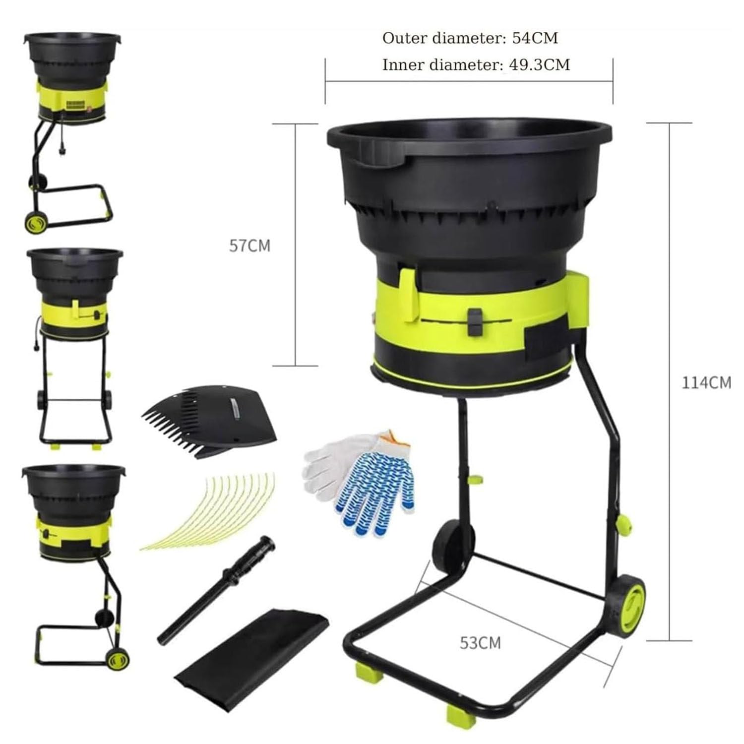 Trituradora Hojas Eléctrica Jardín, Trituradora Abono 2500 W, Trituradora Hojas Con Ruedas, Trituradora Eléctrica 8000 Rpm, Relación Trituración 17:1, Diámetro Embudo Abono 54 Cm,20mPowercord