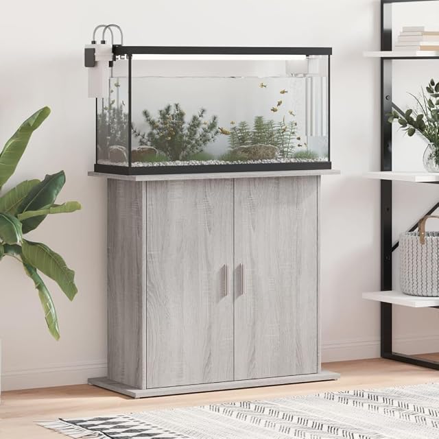Foto 2 de 8 de vidaXL Soporte para Acuario Madera ingeniería Gris Sonoma 81x36x73 cm