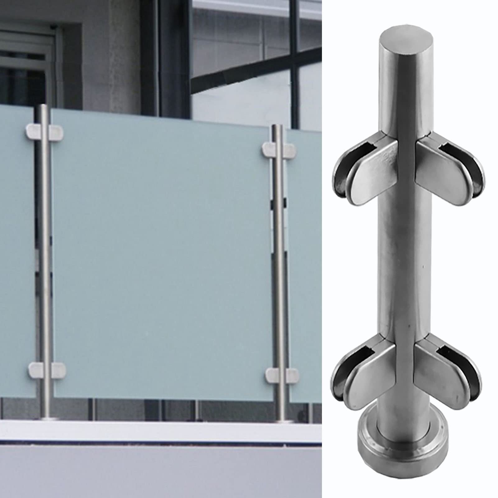Poste para barandilla de escalera y balcón con abrazaderas de acero inoxidable para paneles de vidrio