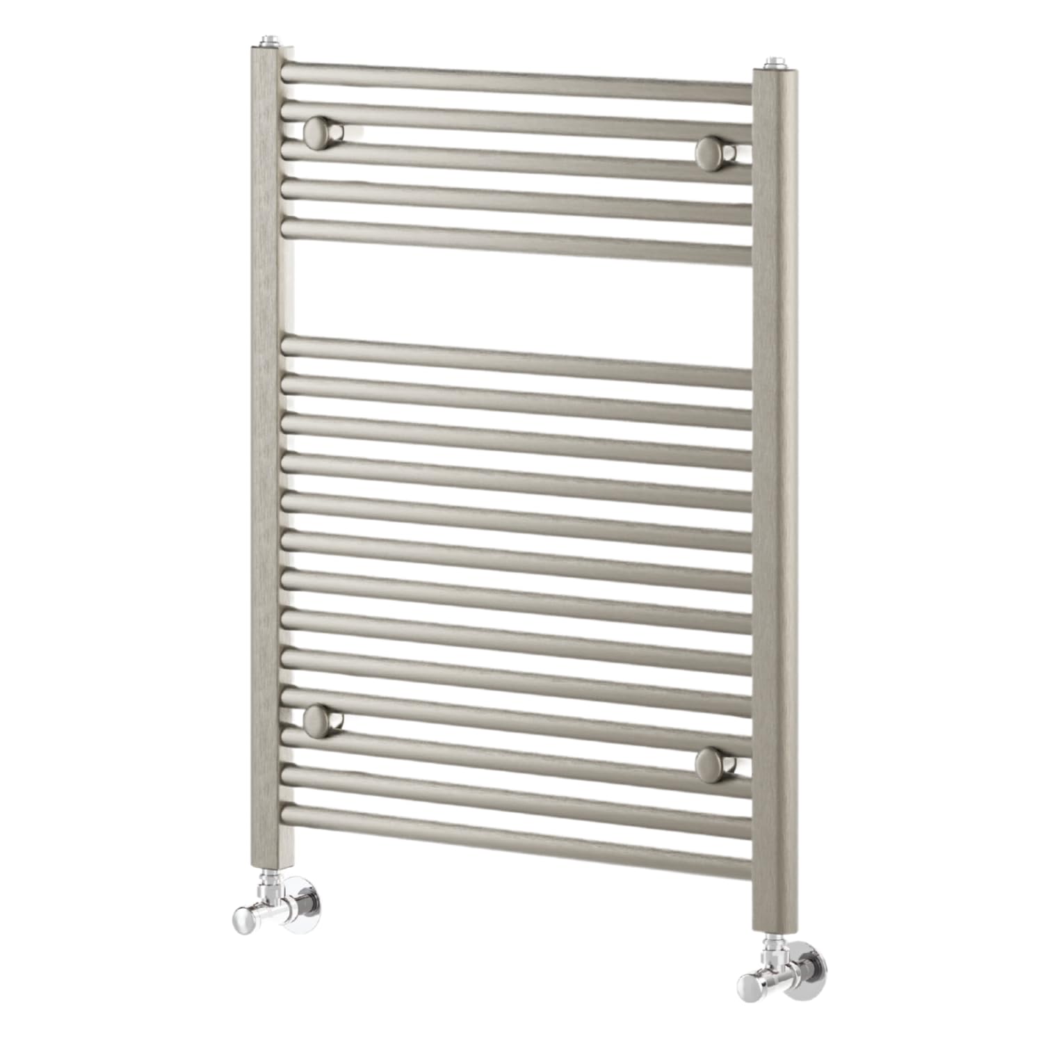 Go Bathrooms Brushed Nickel Bathroom Towel Radiator Wall Mounted Heated Towel Rail Slim Straight Ladder Design Brushed Nickel Bathroom Radiator 770mm x 600mm | Newark