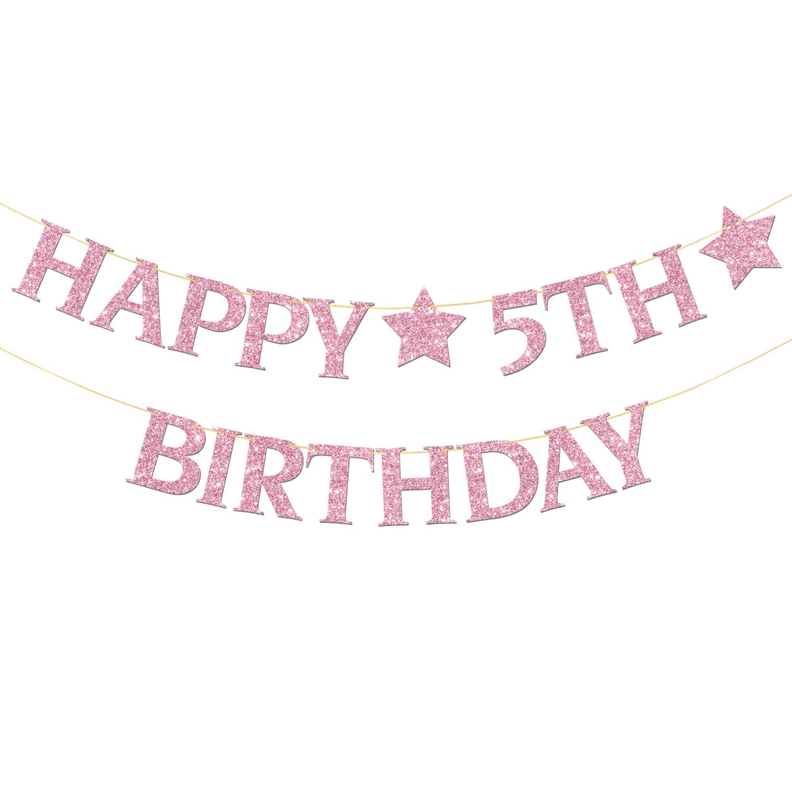 Happy 5th Birthday Banner Colorful - Kid Girl 5th Birthday Party Banner Garland Supplies - Perfect Five Bday Gifts - Cheers to 5 Years Party Decorations Pink Glitter — image 1