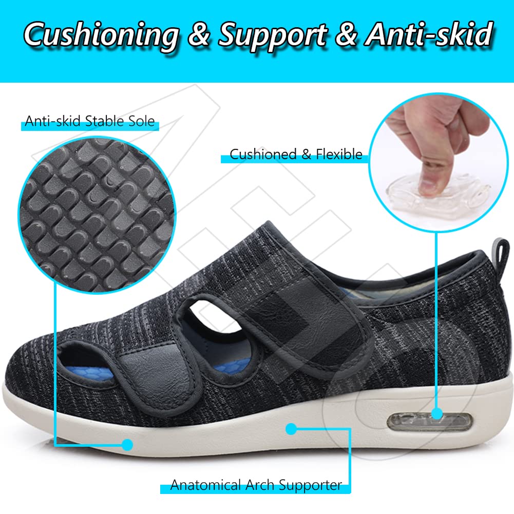 AEHO Scarpe per Anziani con Cuscino d'Aria in Memory Foam Scarpe Edema, per Nonna Scarpe da Passeggio anziane per Nonni, per Calzature gonfie per l' artrite diabetica,Grigio,46 EU