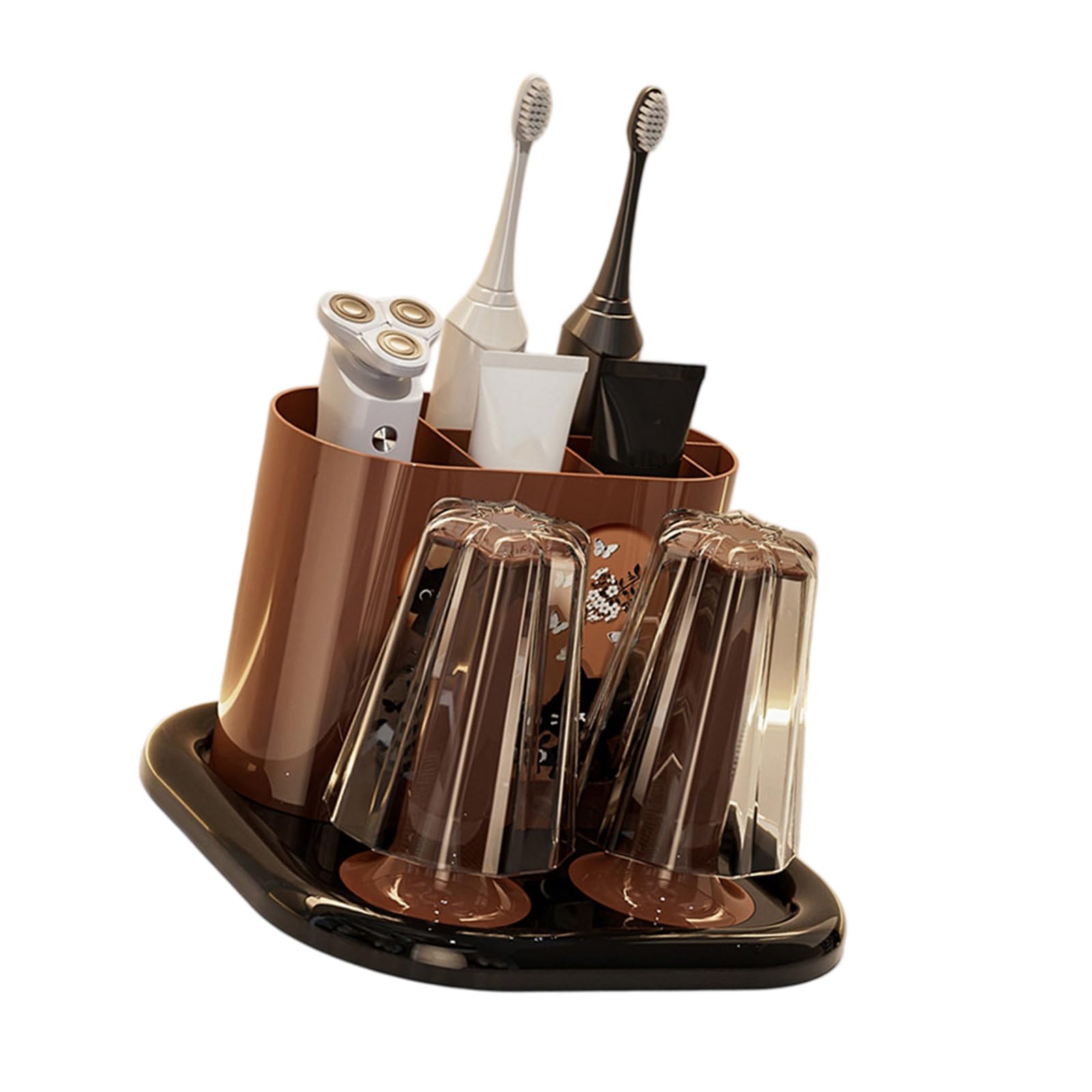 MIDOKSTUA Modern Toothbrush Holder with Toothpaste Storage Rack and Mouthwash Cup for Efficient Bathroom Countertop Organization Toothbrush Holder