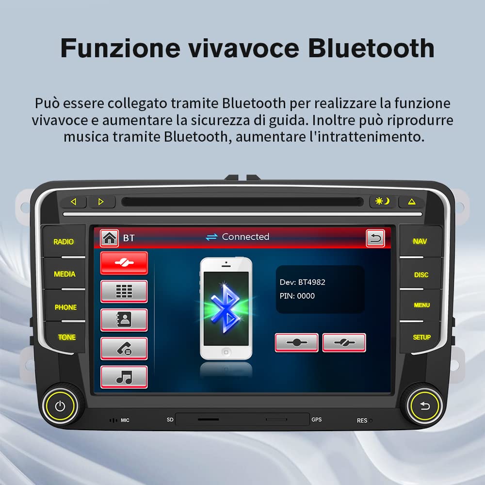 AWESAFE Wince 6.0 Autoradio 2 Din per VW Volkswagen Golf 5 6 Polo Passat Skoda Seat Tiguan, 7 Pollici con GPS Navigatore Car Radio Supporta la funzione Comandi al volante BT CD DVD SD USB RDS