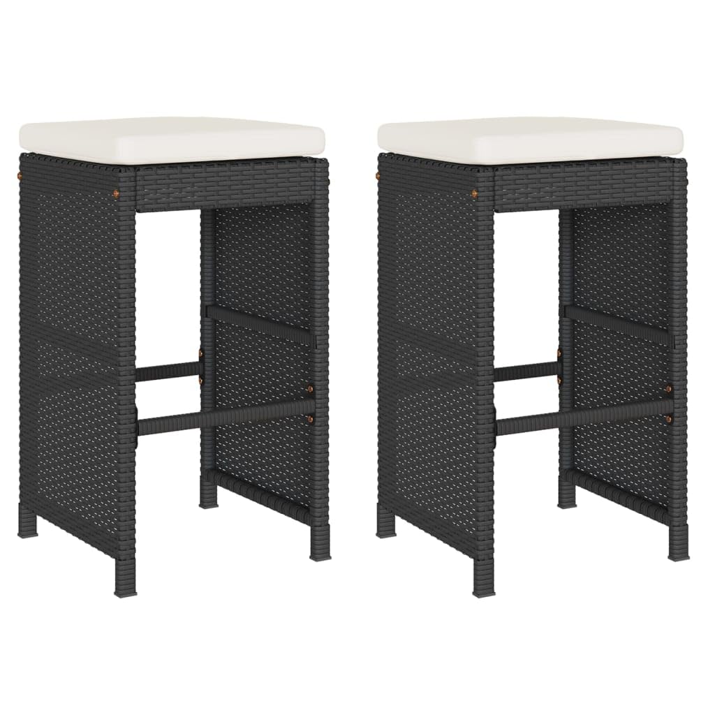 vidaXL Tabourets de Bar Jardin Coussins Lot de 2 Noir résine tressée, Tabouret, Tabouret de Bar extérieur, Chaise de Bar, Tabouret de Jardin